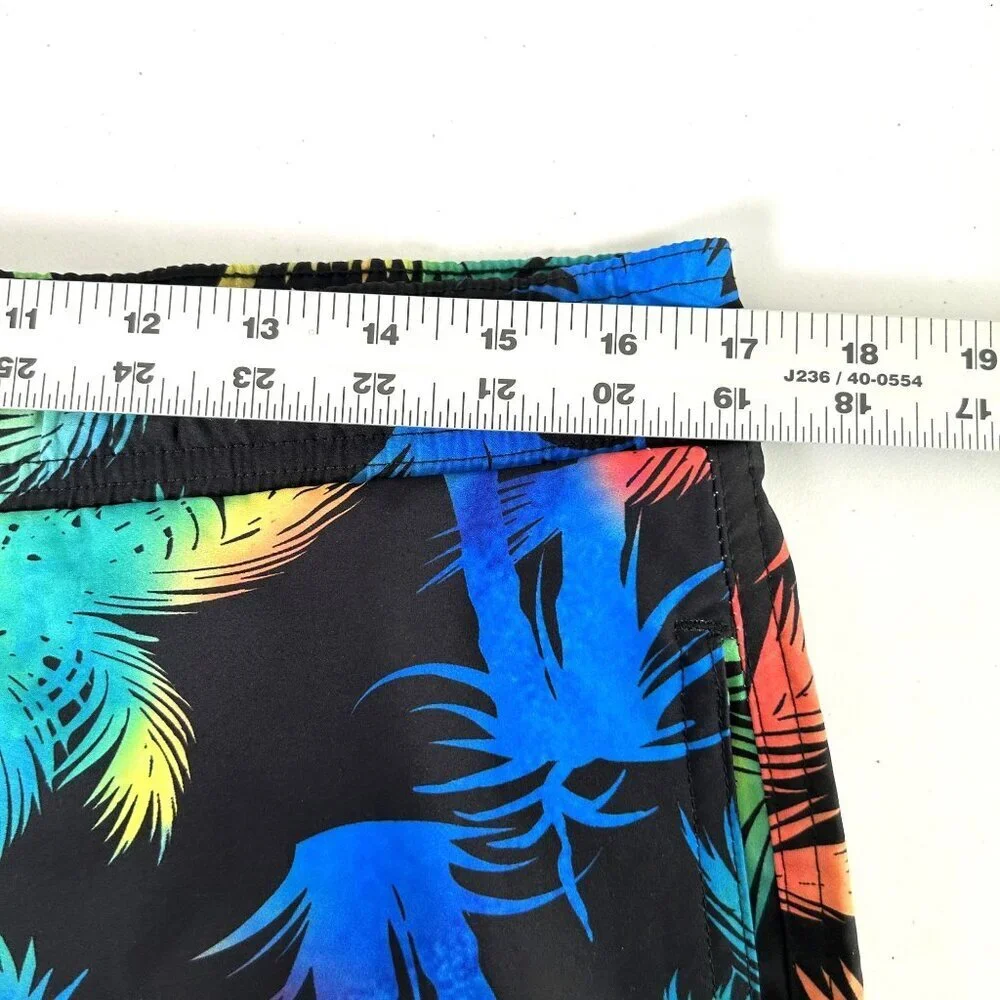 Surf Society Swim Trunks Shorts Mens Size L Black Neon Ombre Palm Floral Pockets